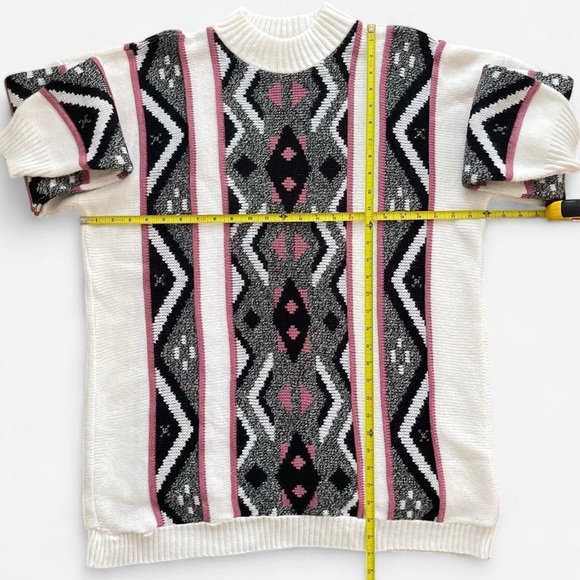 Vintage Private Eyes Adele Knit Chunky Mock Neck Long Sweater Aztec Geometric - Picture 5 of 7